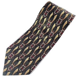 Facets Silk Necktie, Gray-Maroon-Gold Geometric - Like New